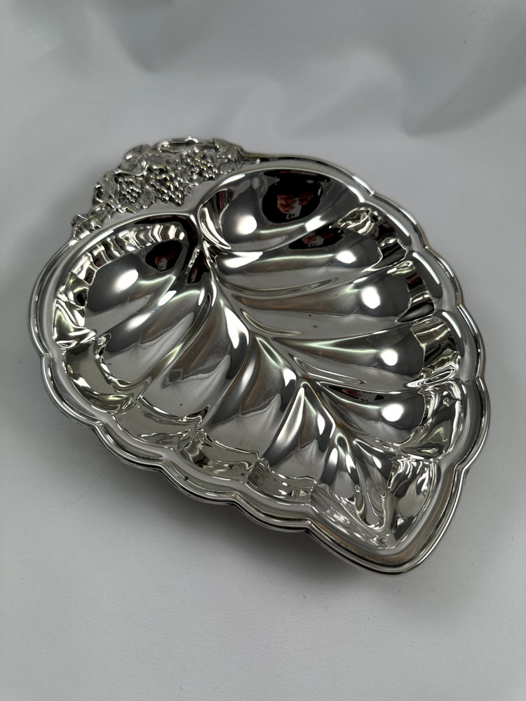 Leaf with Grapevine Design Silverplated Bowl by Sheffield Silver Co.