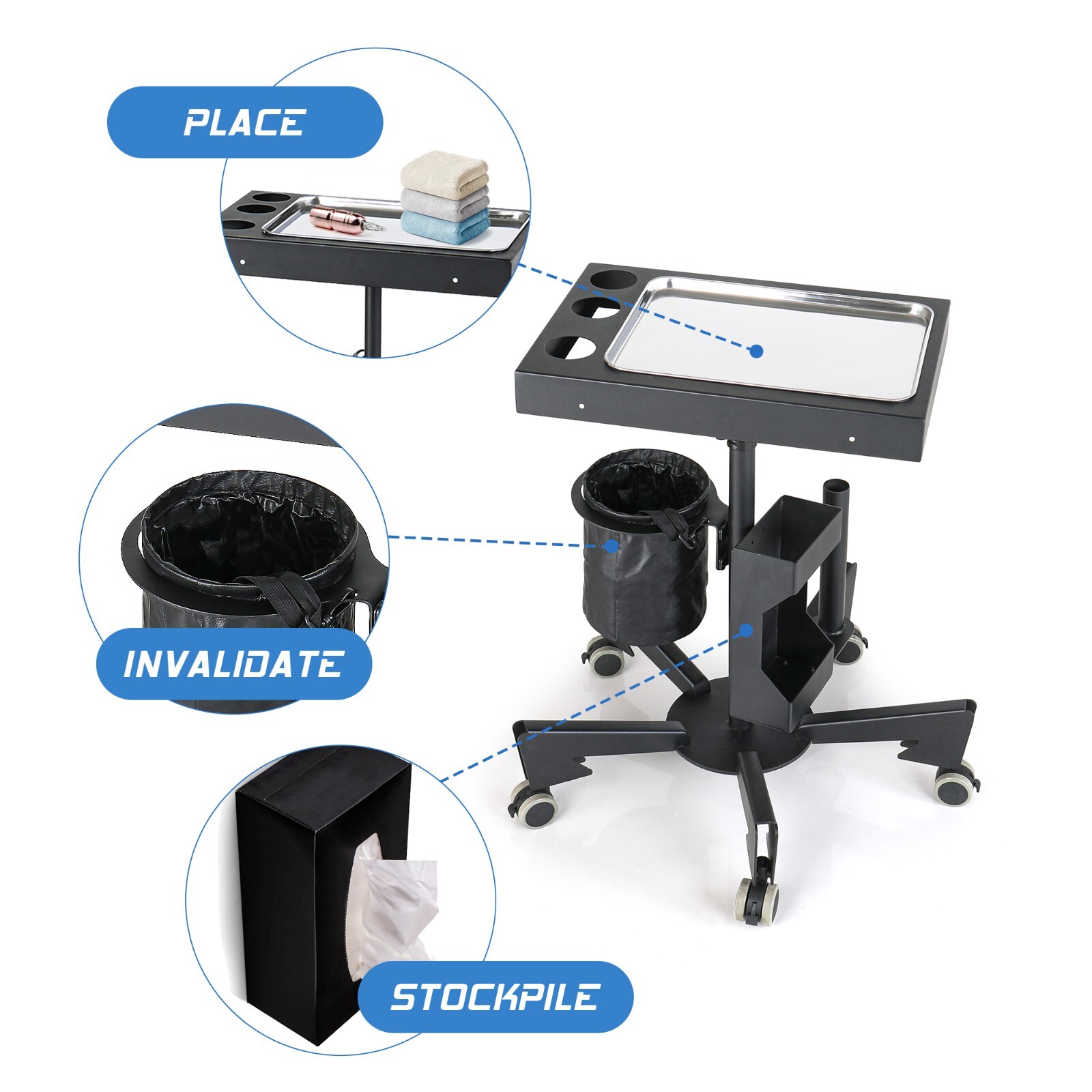 Tattoo rolling tray portable tattoo tray tattoo stand Moblie tattoo workstation