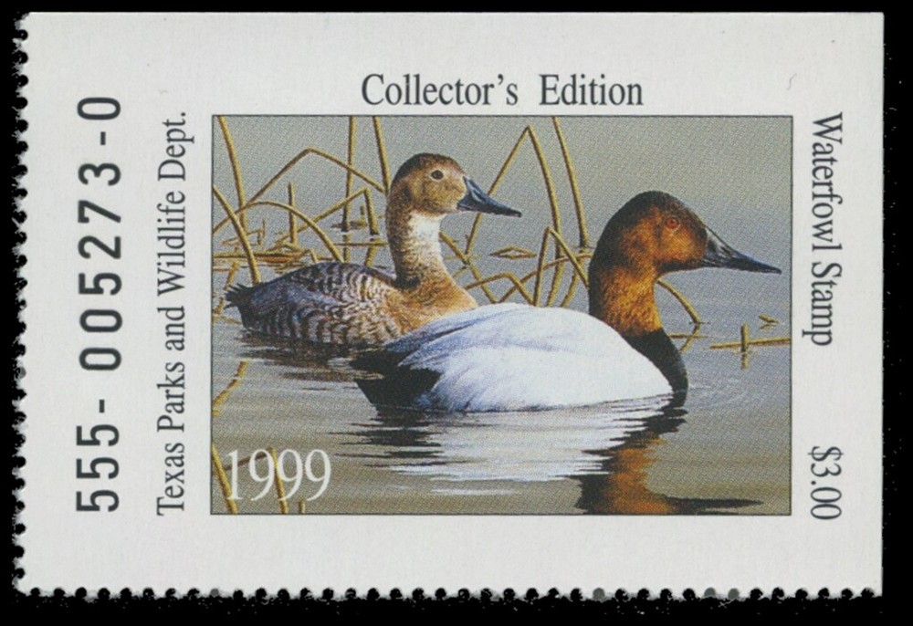 1999  Texas State Duck Stamp Mint Never Hinged. Original Gum