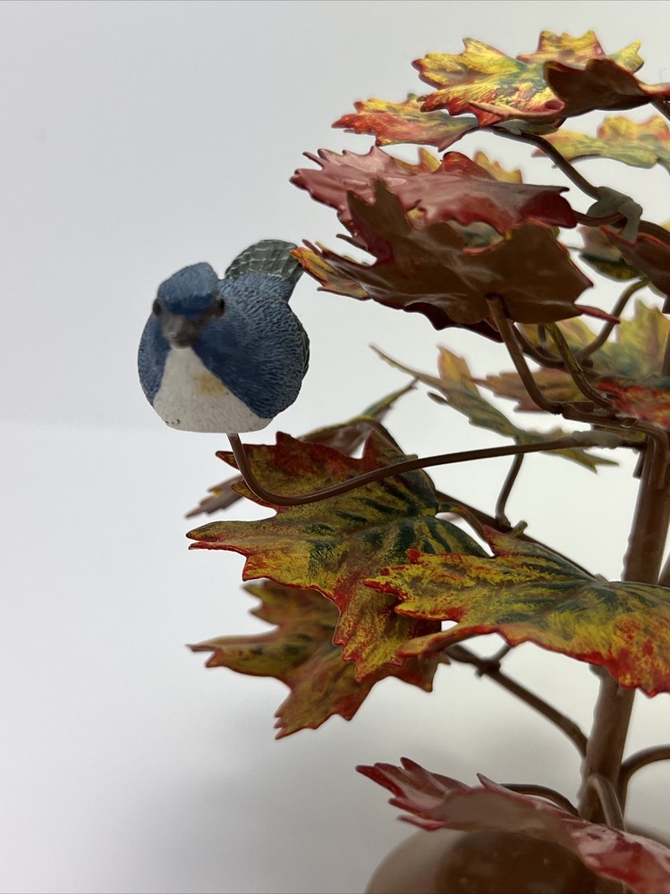 Medium Maple Leaf Taper Candle Holder with wood Blue Jay