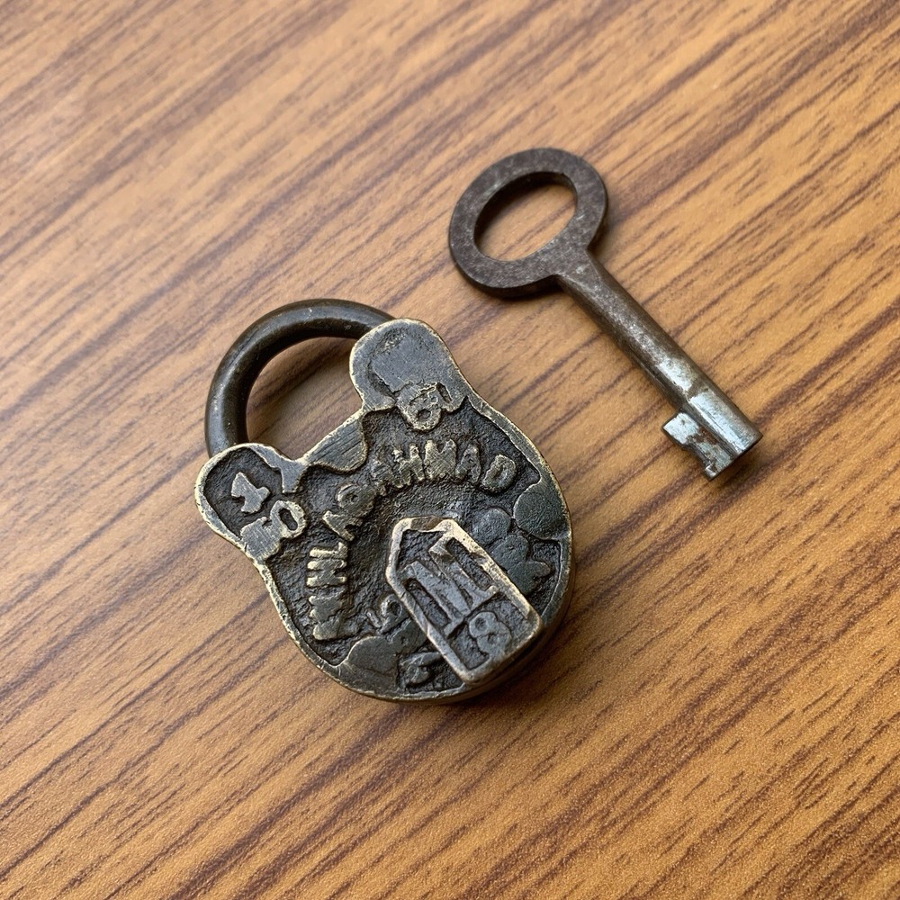 BRASS PADLOCK OR LOCK WITH KEY, miniature sized, OLD OR ANTIQUE, nice shape.