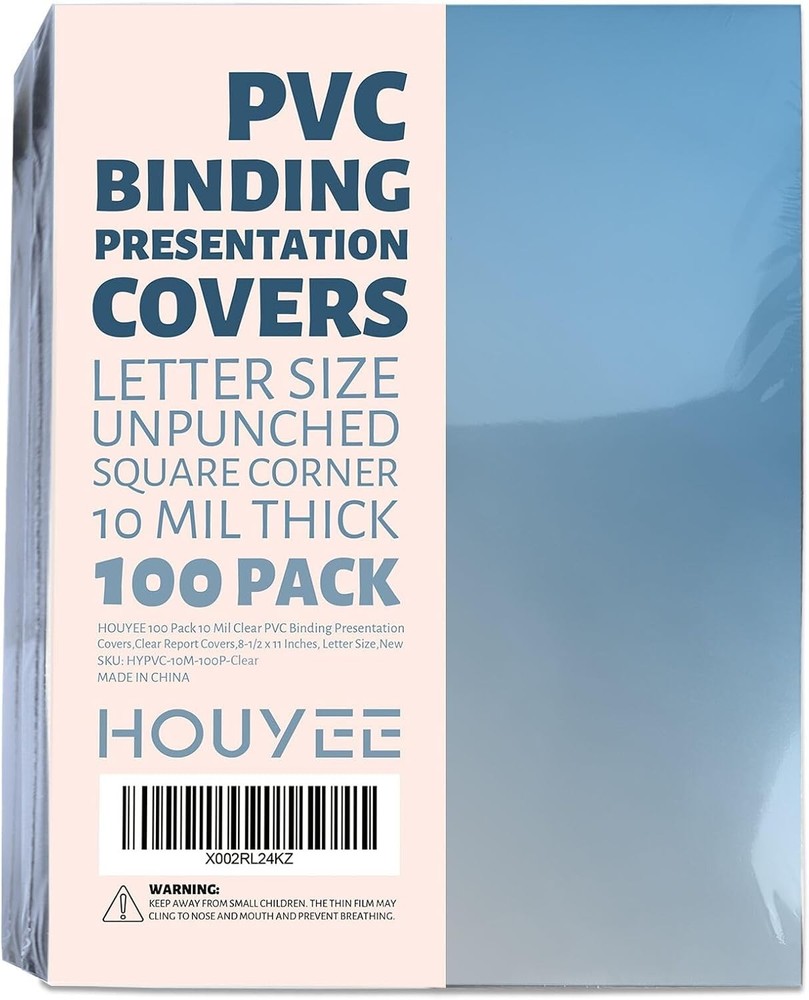 HOUYEE 100 Pack Clear Binding Presentation Covers, PVC 10mil, 100P,