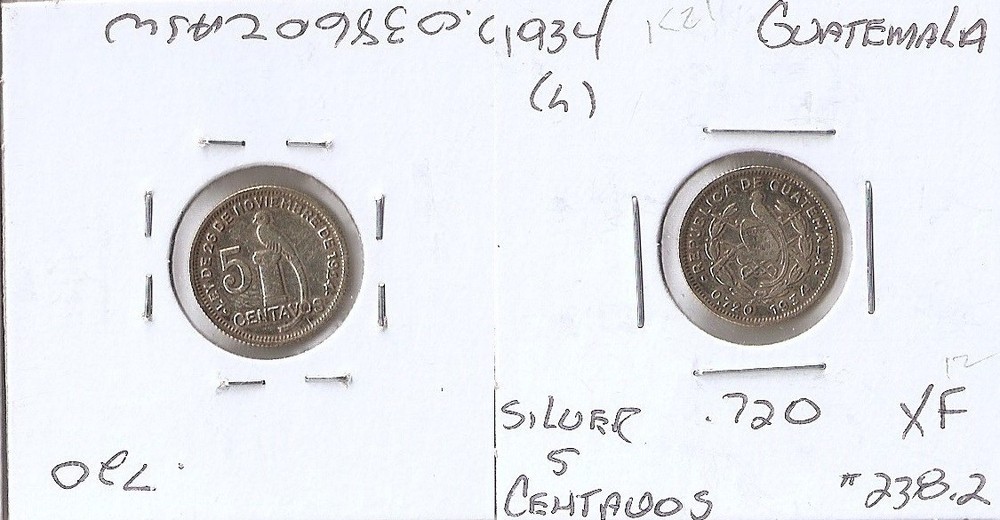 Guatemala 5 centavos 1934 Hugh grade!!!