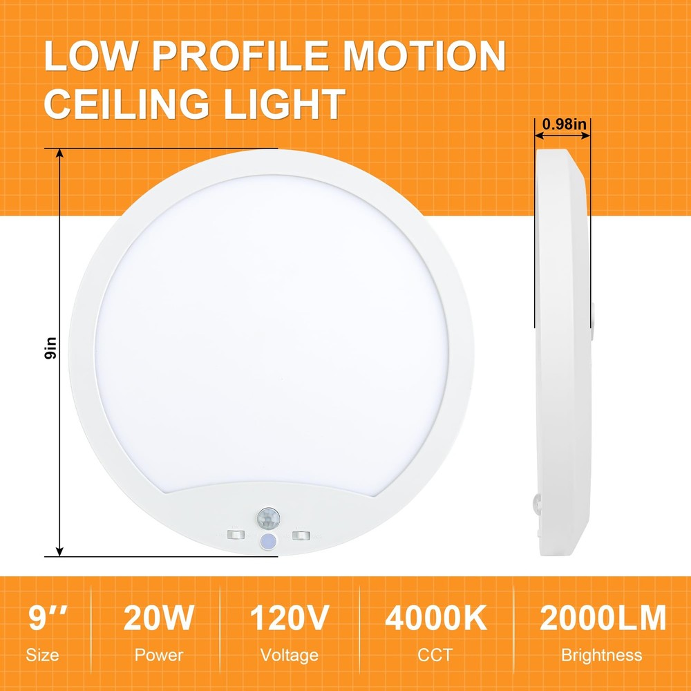2-Pack 20W Motion Sensor Ceiling Lights Hard-Wired 9Inch Indoor Activated LED