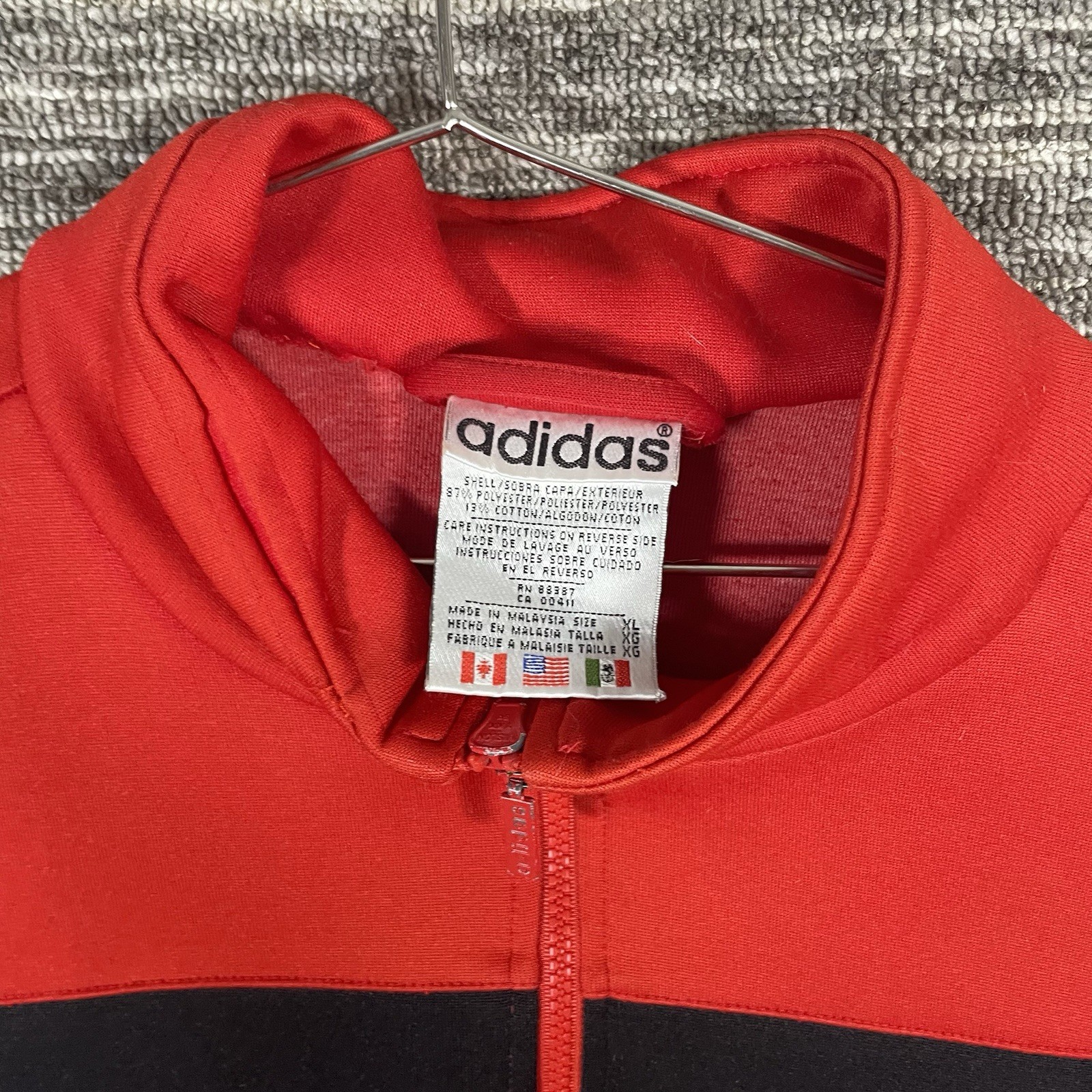 Vintage Adidas Red & Black Track Jacket White Striped Size XL (See Measurements)