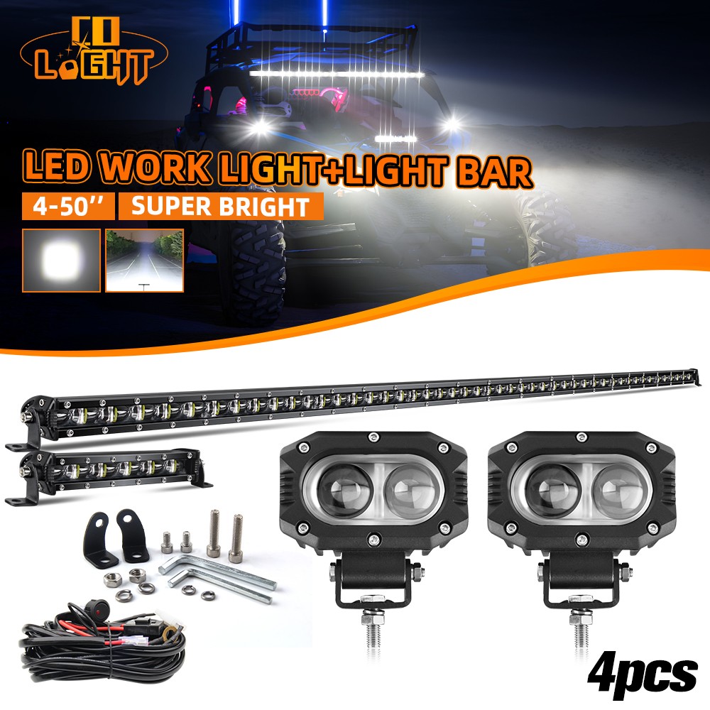 For 17-25 Can-Am Maverick X3 Roof 6D Slim 50"+7" LED Light Bar+4" Pods+Wire Kit