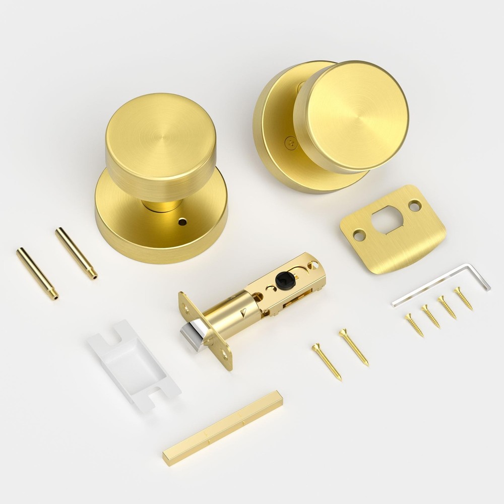 Gold Door Knob Privacy Door Knobs Interior Satin Brass Door Knobs Modern Roun...