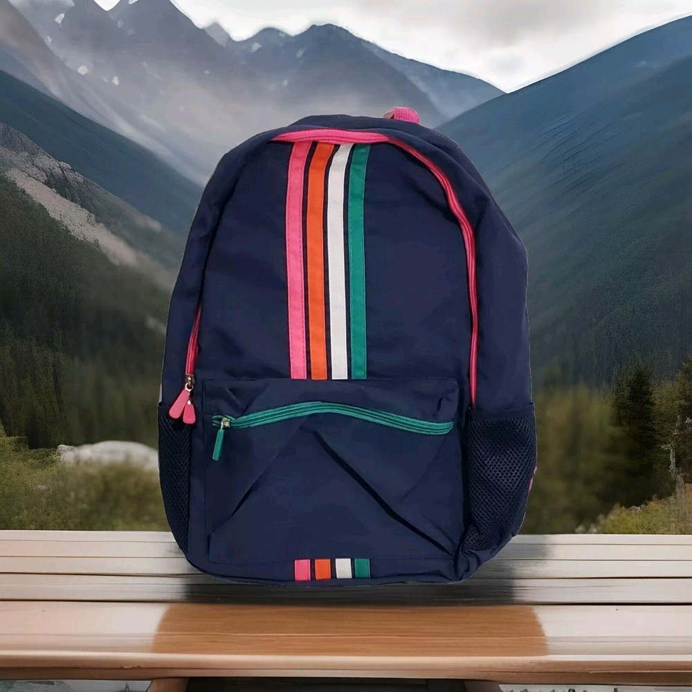 Pep Rally Navy Blue Striped 18"  Backpack Laptop Compartment Multiple Pockets