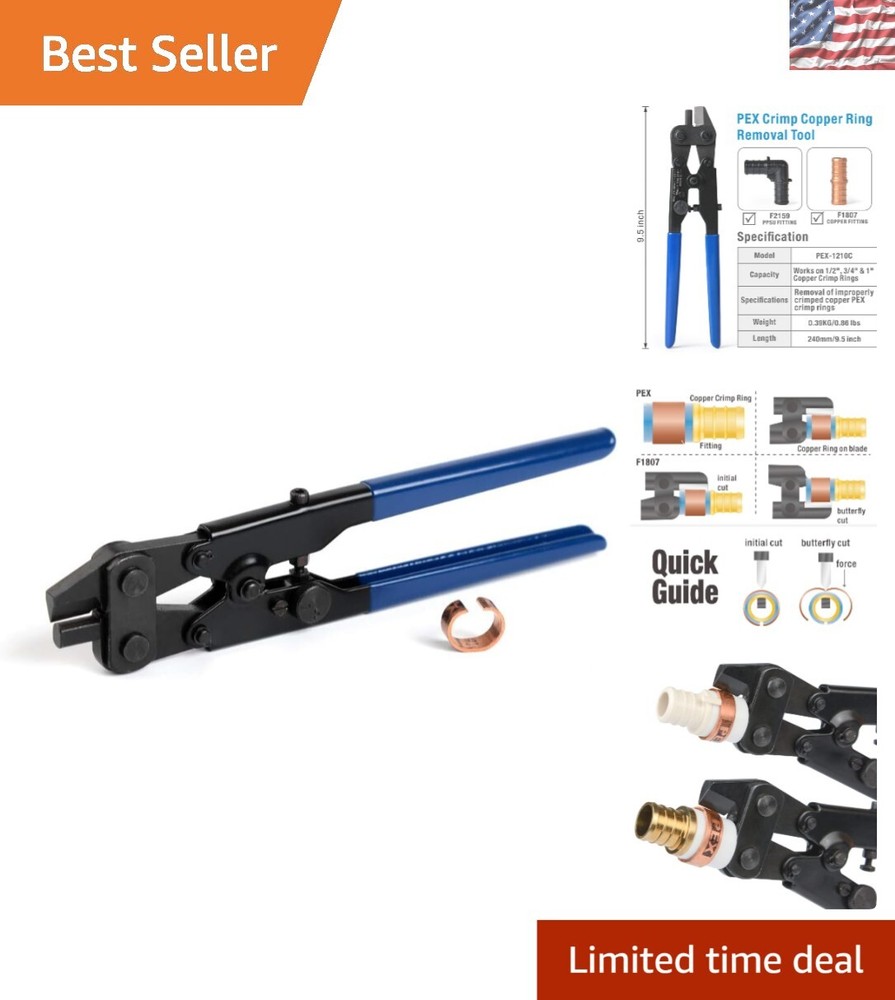 Durable Copper Crimp Ring Removal Tool with Adjustable Settings for PEX Fittings