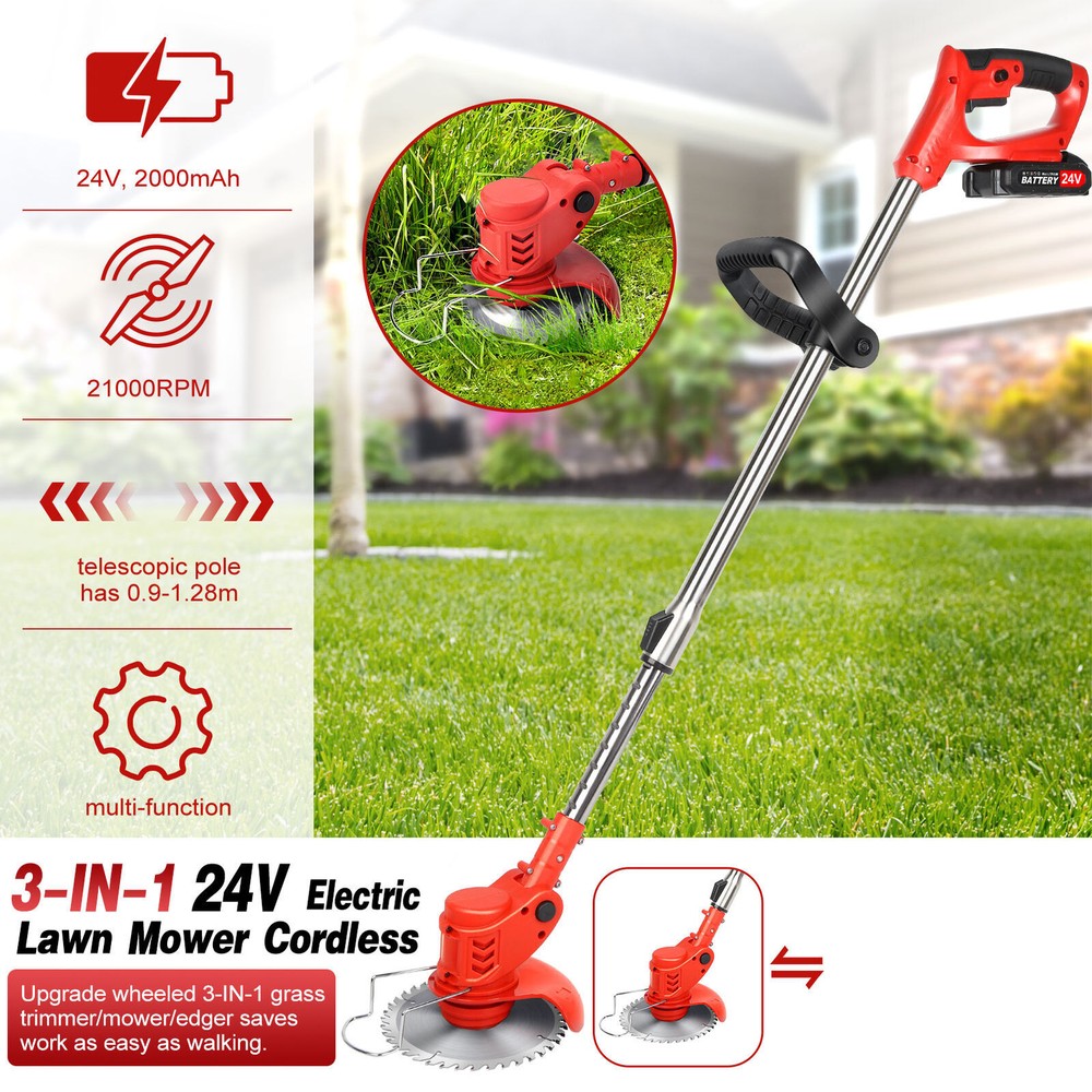 24V Electric Weed Eater Cutter Grass String Trimmer Cordless 2 Battery Powered
