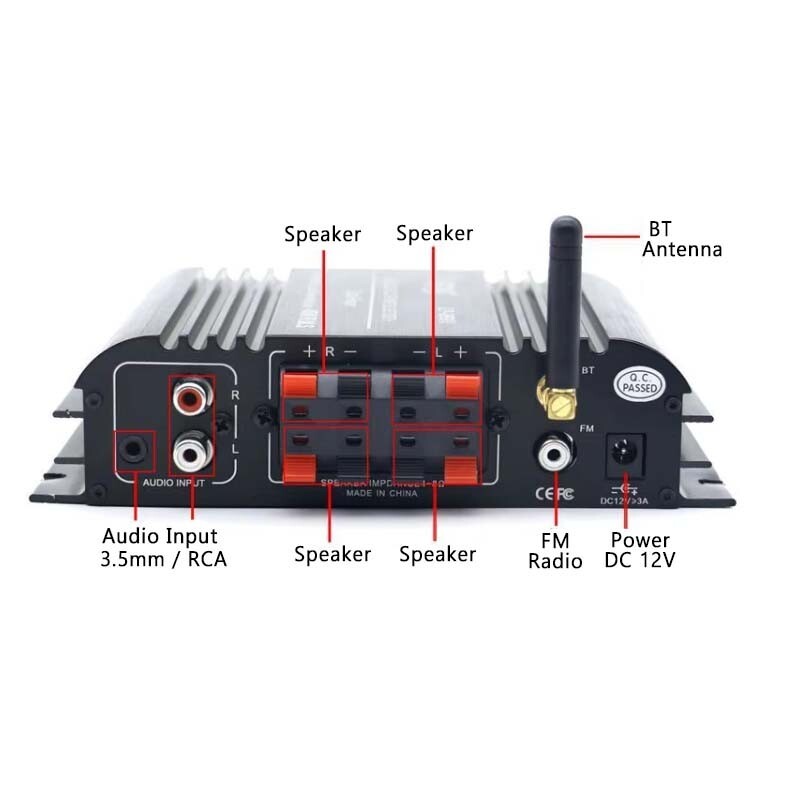 45W 4 Channel Bluetooth Stereo Amplifier Speaker with USB SD Remote Control
