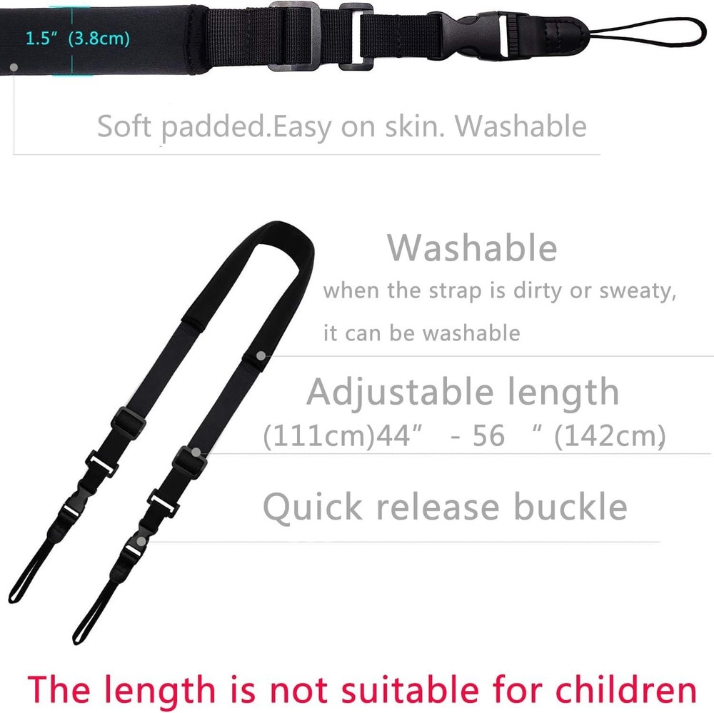 Camera Neck Strap with Quick Release – Black DSLR or Binocular Strap