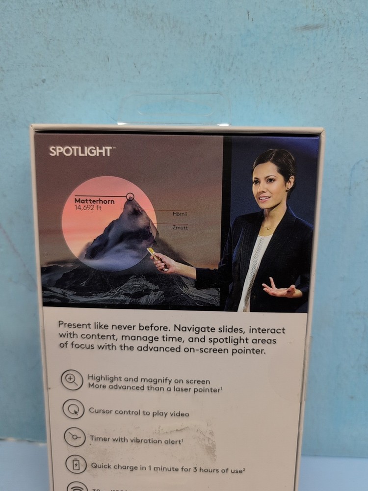 Logitech Spotlight Presentation Remote 100 Ft Range Slate 910-004654