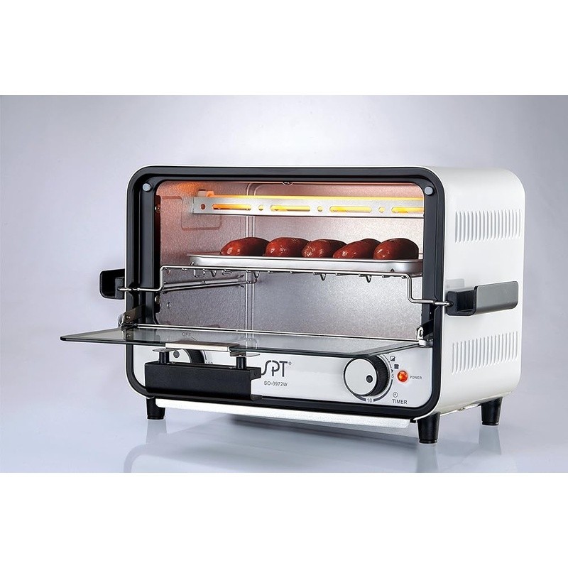 Electric Toaster Oven Adjustable Timer 480F Large Window Reversible Rack 800W