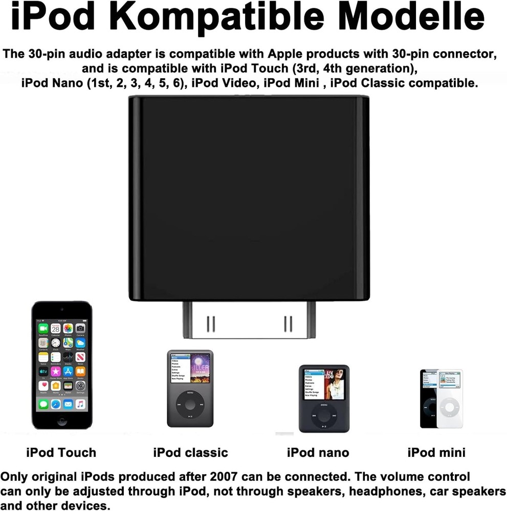 30-Pin Bluetooth Adapter for iPod Classic/Nano - Luxe Black Audio Connector