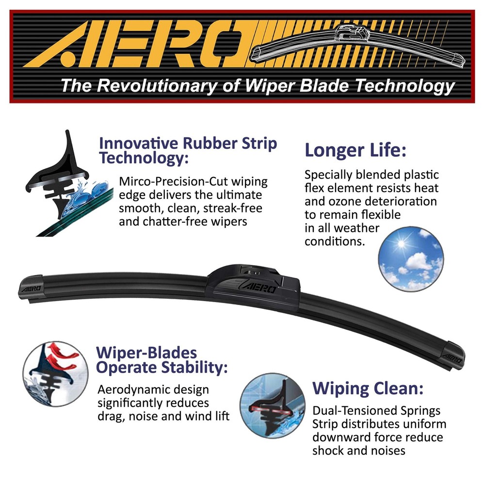 AERO Voyager 26" + 24" Windshield Wipers, 26"+24" (Pair for Front Windshield)