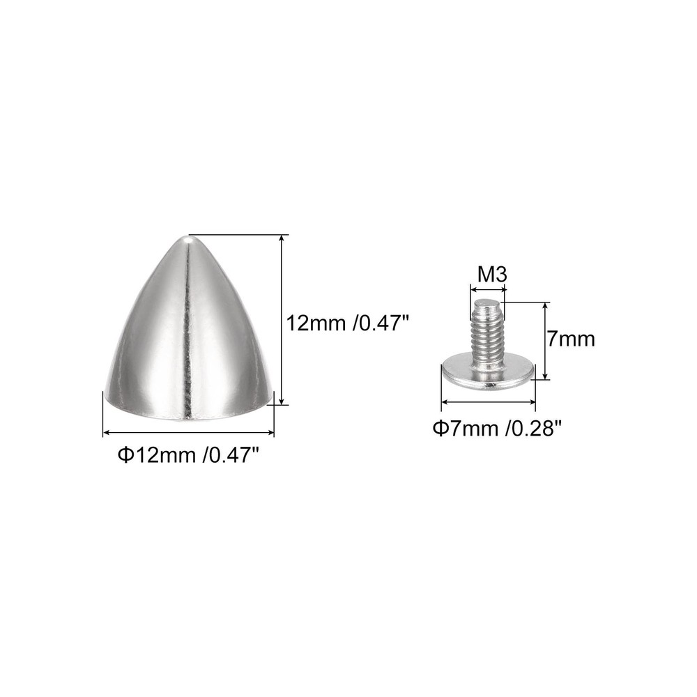 12x12mm Screw Back Rivets, 30 Cable Set Leather Studs Silver Tone
