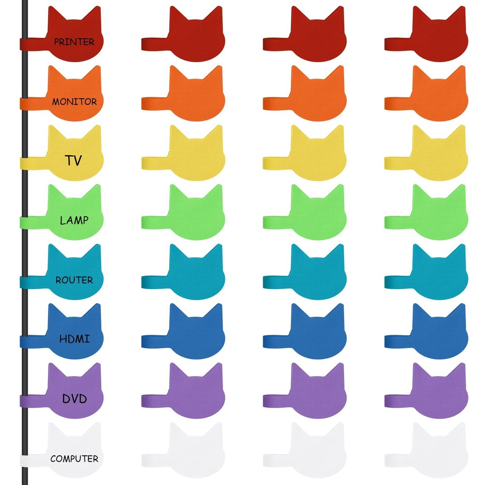 Trilancer Cord Labels Cable Label, Multicolored Cat (32 PCS), Multicolor