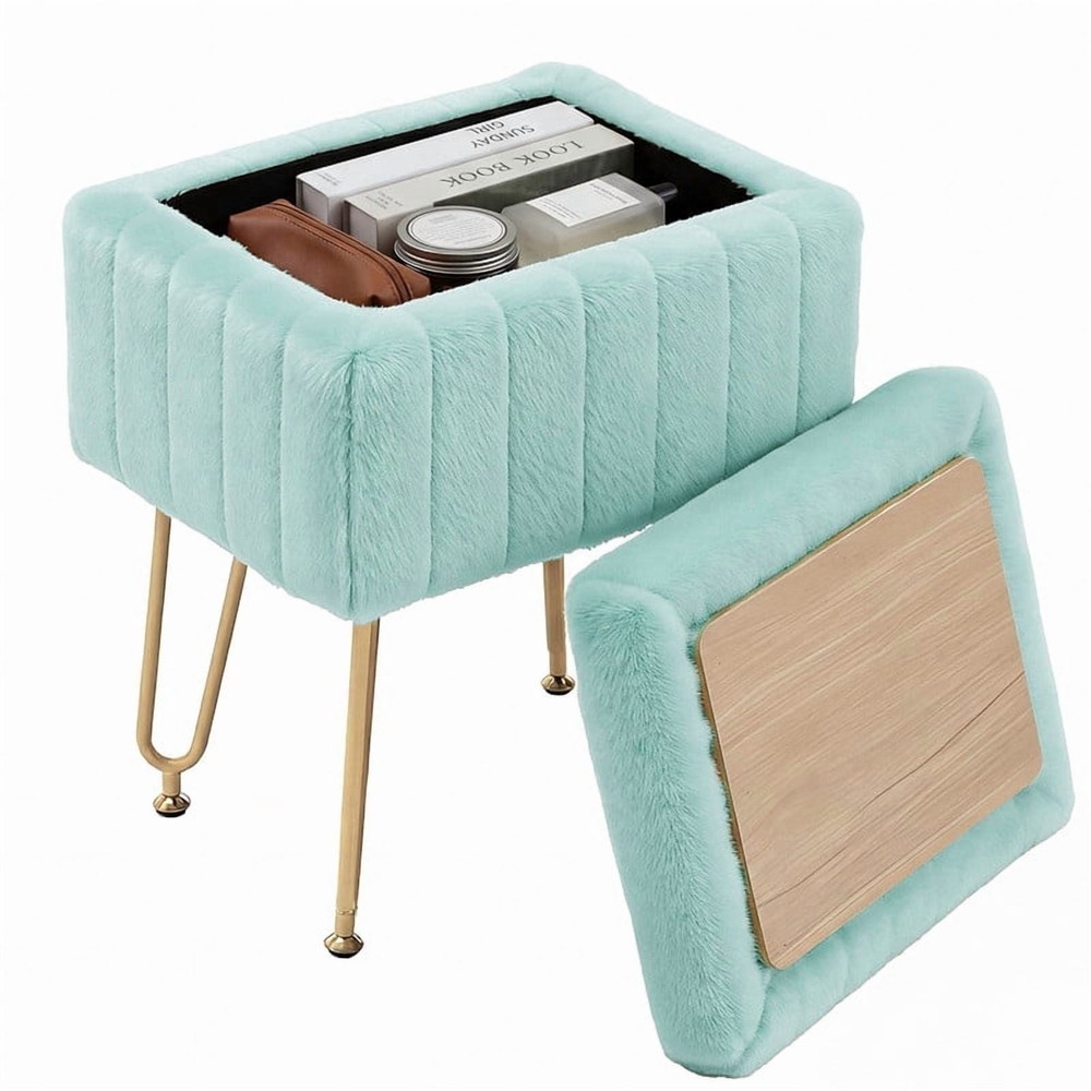 Square Ottoman with Table Top, Comfortable Footrest With Storage