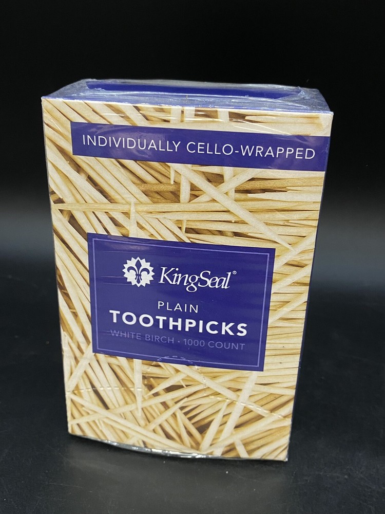 Kingseal 1000 Count Individually Cello Wrapped Plain Birch Toothpicks