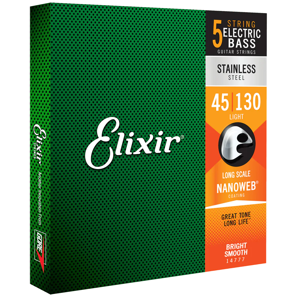 Elixir NANOWEB Stainless Steel Bass — 5-String 14777 Light .045-.130
