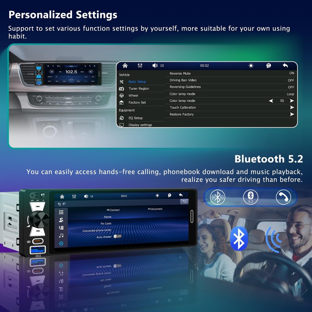 6.5" Single Din Touchscreen Radio with Wireless Apple CarPlay & Android Auto,...