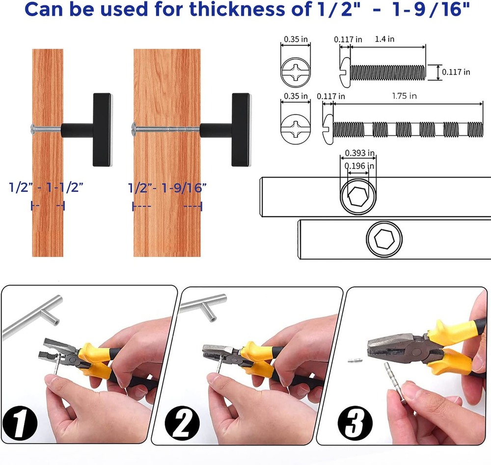 T Bar Cabinet Handles Kitchen Drawer Cupboard Cabinet Pulls Knobs Hardware Black