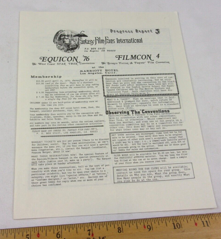 1976 Equicon Star Trek Convention progress report 3 program Los Angeles