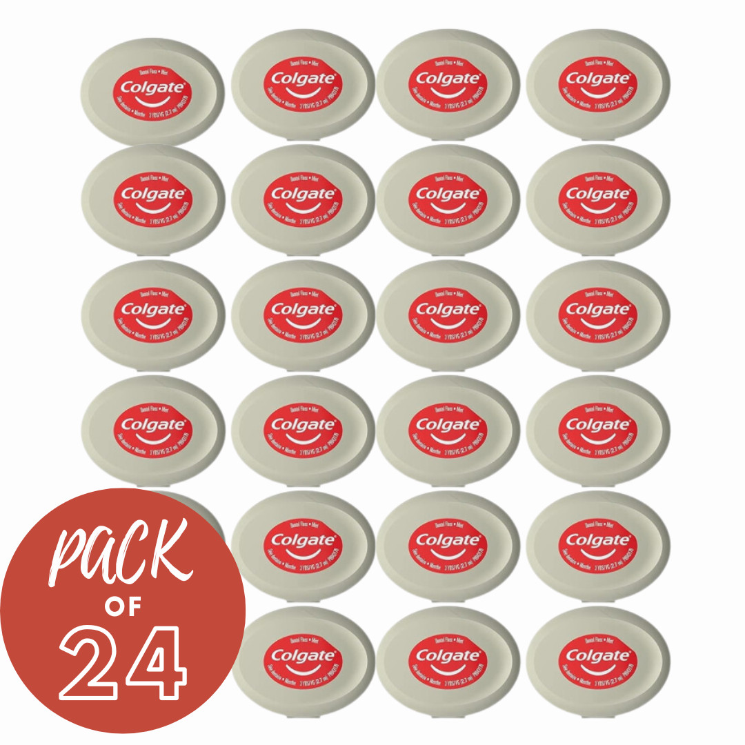 24- Pack Colgate Floss Mint Waxed Dental Floss Travel Size, 3 Yards - Bulk Floss