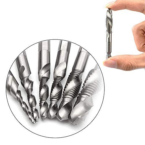Drill tap combination bit set hex shank six piece