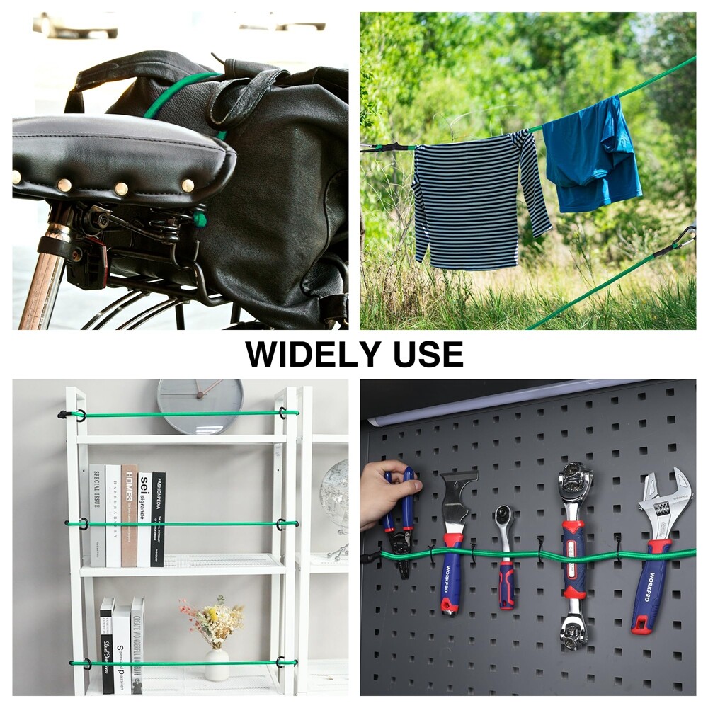 WORKPRO 24 Inch Bungee Cords with Hooks, 4 Pack Superior Rubber Heavy Duty Green