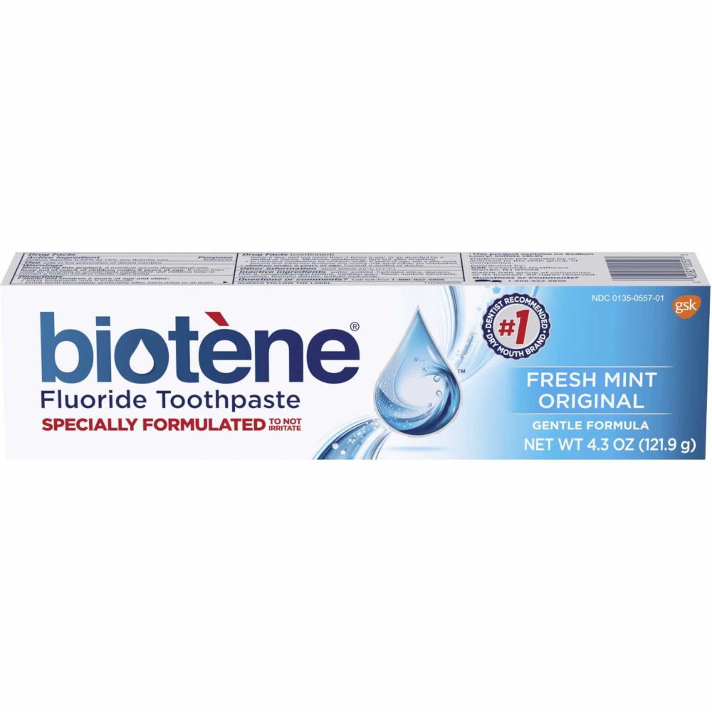 3 Pack - Biotene Fluoride Toothpaste, Fresh Mint, Gentle Formula 4.3oz Each