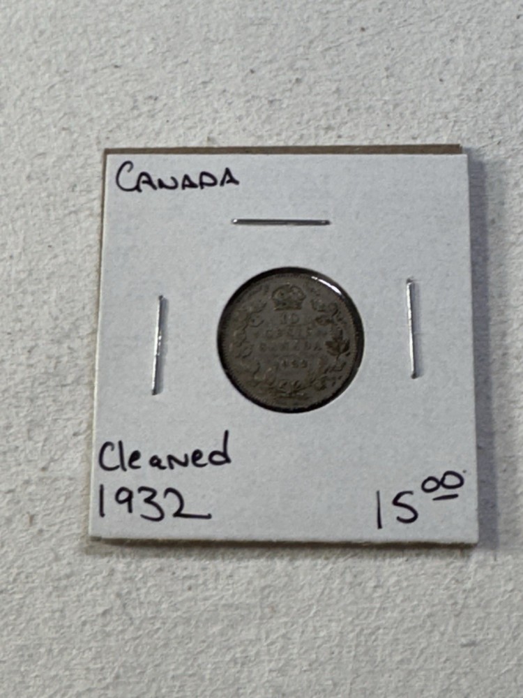 1932 Canada 10 Cents Silver Coin Cleaned