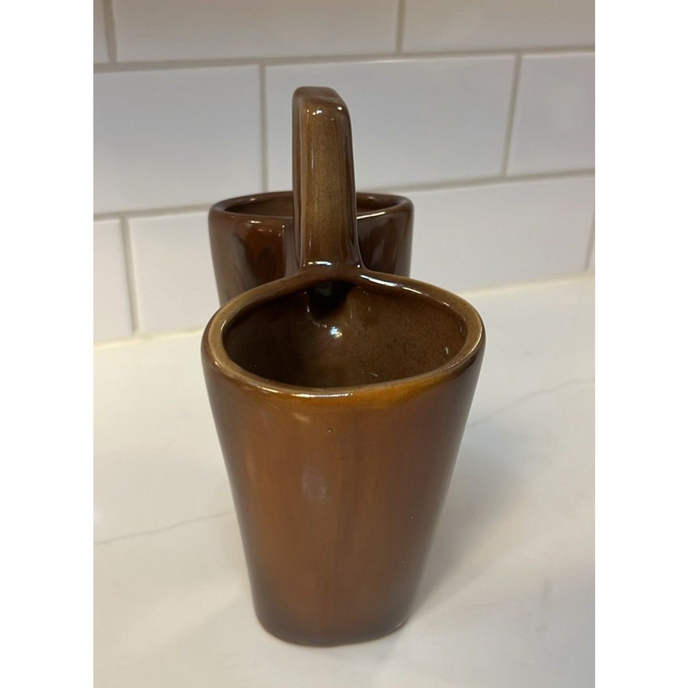 MCM Double Bud Vase Brown Drip Glaze Signed 1987