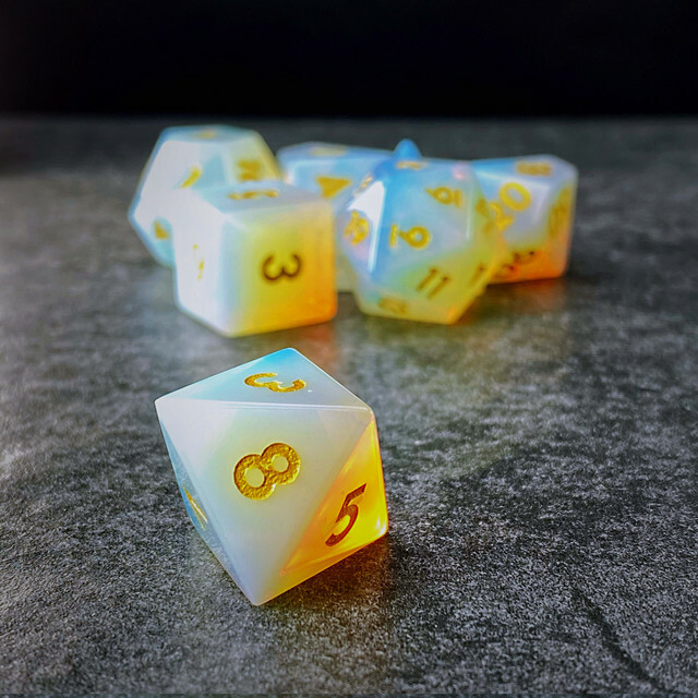 Sage's Treasures -Captured Sunset Gemstone Polyhedral Dice Set Dungeons Dragons