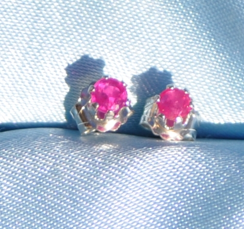 PETITE ROUND 3MM RUBY STERLING SILVER STUDS-- .20CTW