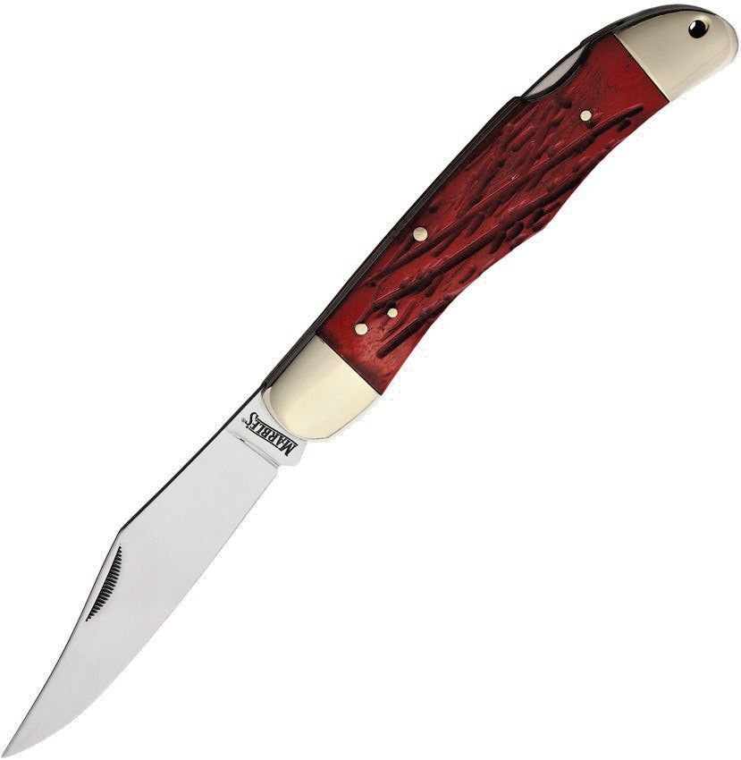 Marbles Large Hunter Lockback Folding Pocket Knife w/ Red Jigged Bone Handle