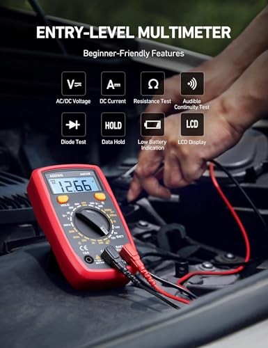 Digital Multimeter Tester 2000 Counts with DC AC Voltmeter and Ohm Volt Black