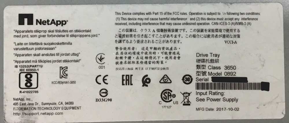 NetApp 3650 Model 0892 E-Series 12x 3.5" SAS Bays Storage array 2x E-X270800A-R6
