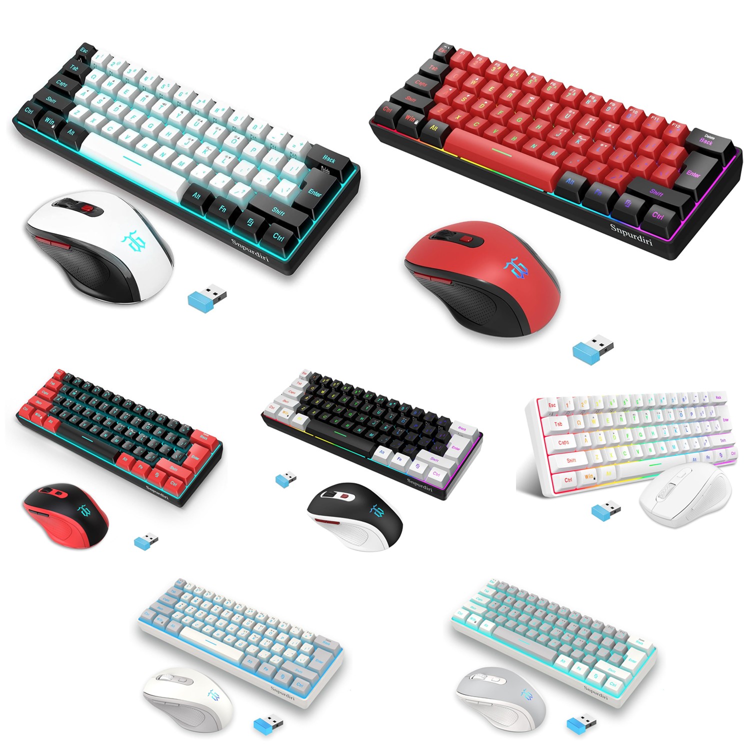 Snpurdiri 2.4G Wireless Mini 60% Gaming Keyboard & Mouse Combo RGB Backlit