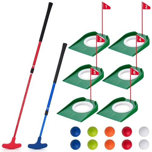 Mini Golf Putting Set Include 2 Golf Putter Adjustable Length 2 Way for Right