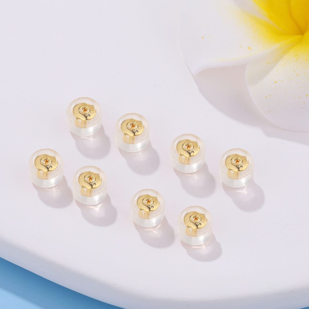 18K Gold Locking Secure Earring Backs for Studs, Silicone Earring Backs Repla...