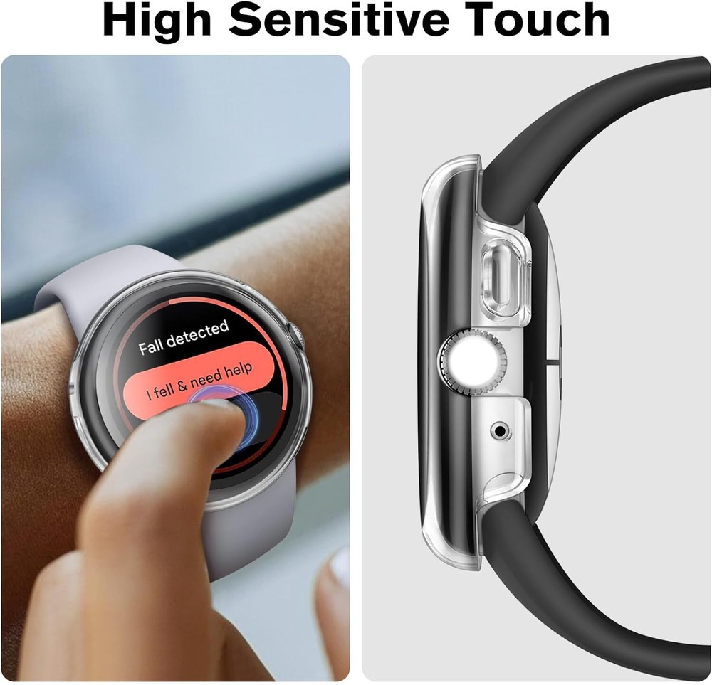3 Pack Hard Case with Tempered Glass Screen Protector for Google Pixel Watch 2/1