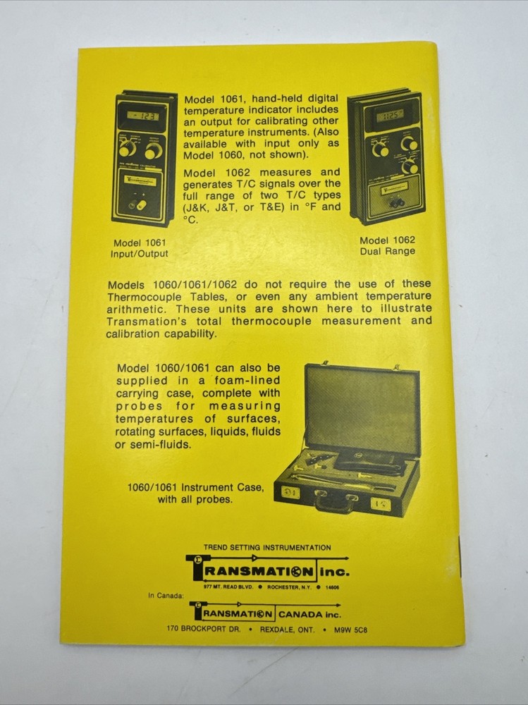 1978 Transmation Thermocouple Tables T1