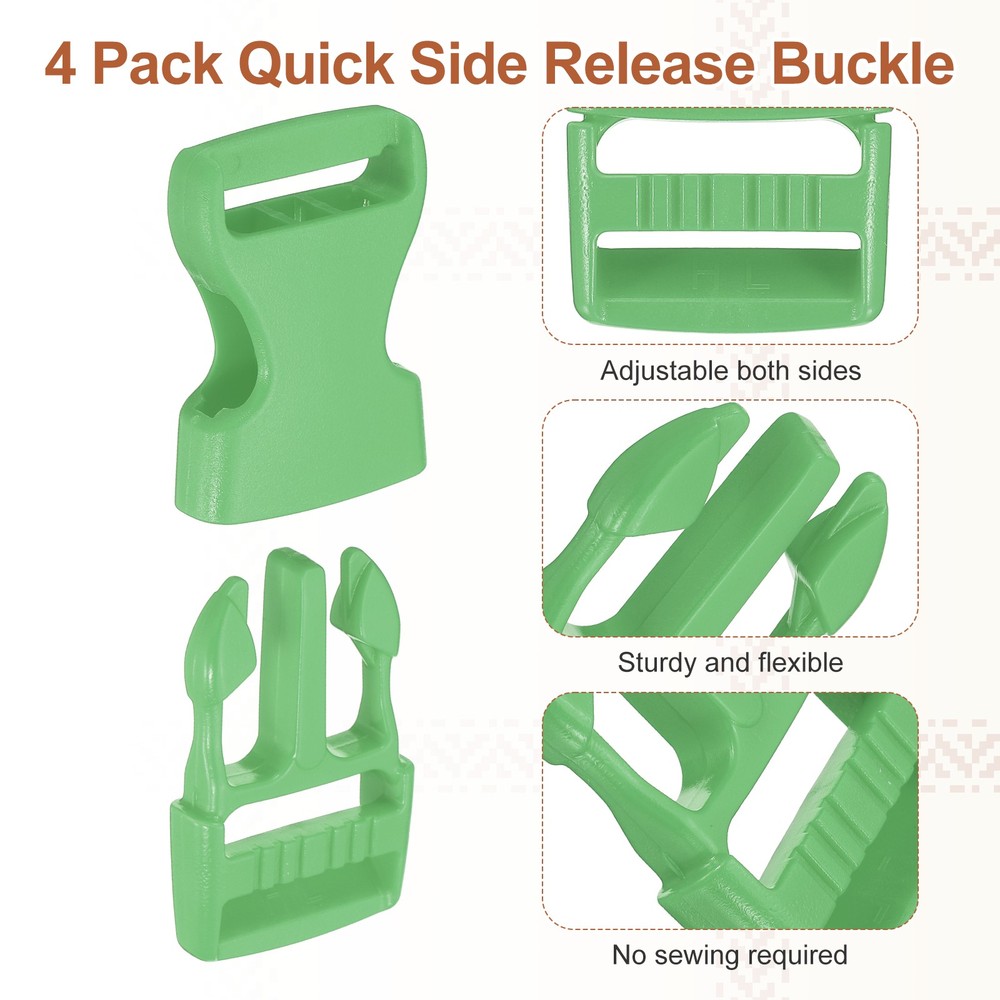 4 Pack Quick Side Release Buckle, 1" Plastic Buckle Clip, Green