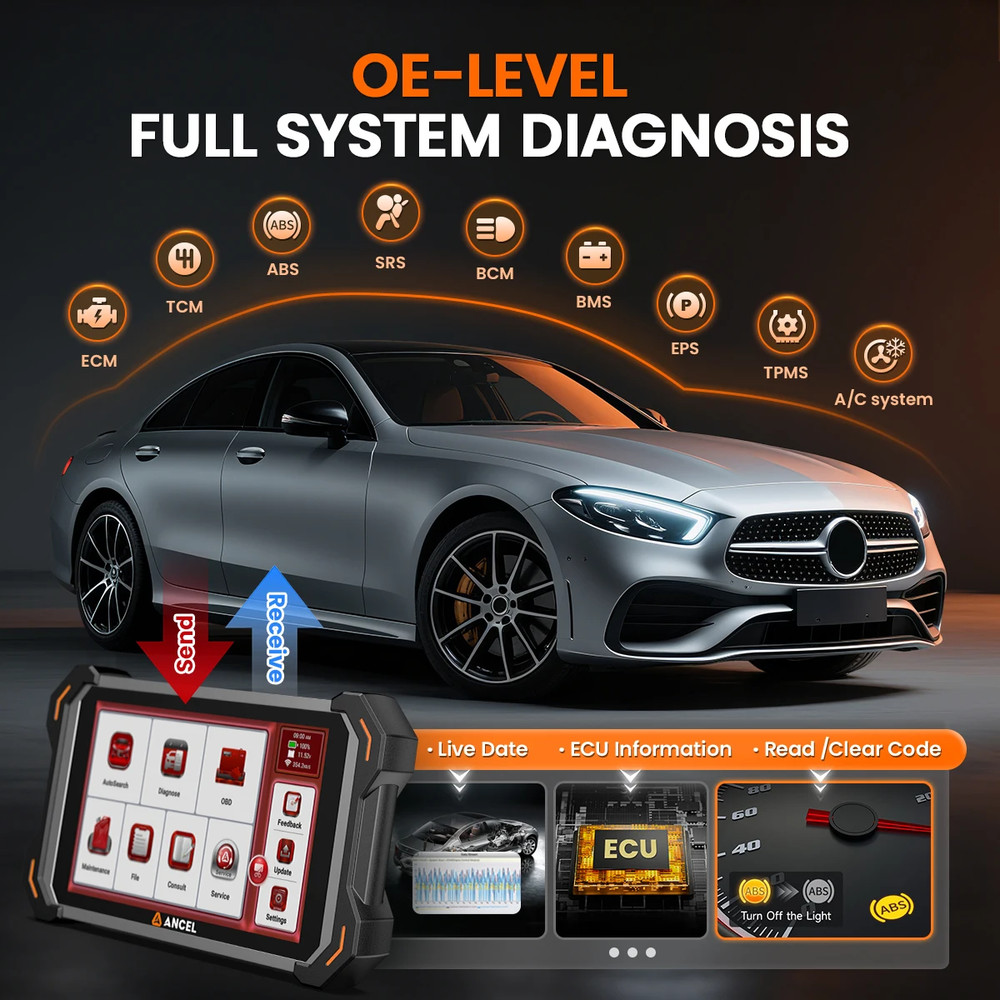 ANCEL DS600BT Car OBD2 Diagnostic Tool Bidirectional Scanner ECU Coding FCA DoIP