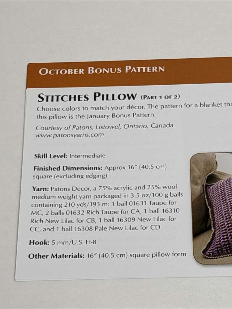 Stitches Pillow Crochet Pattern Cards Pages