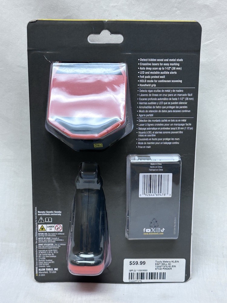 Klein Tools ESF150LL Electronic Stud Finder with Cross-Line Lasers - New