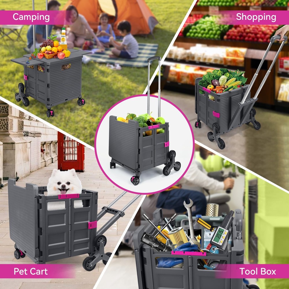 Foldable Utility Cart Portable Crate Rolling Dolly with Telescopic Handle Can