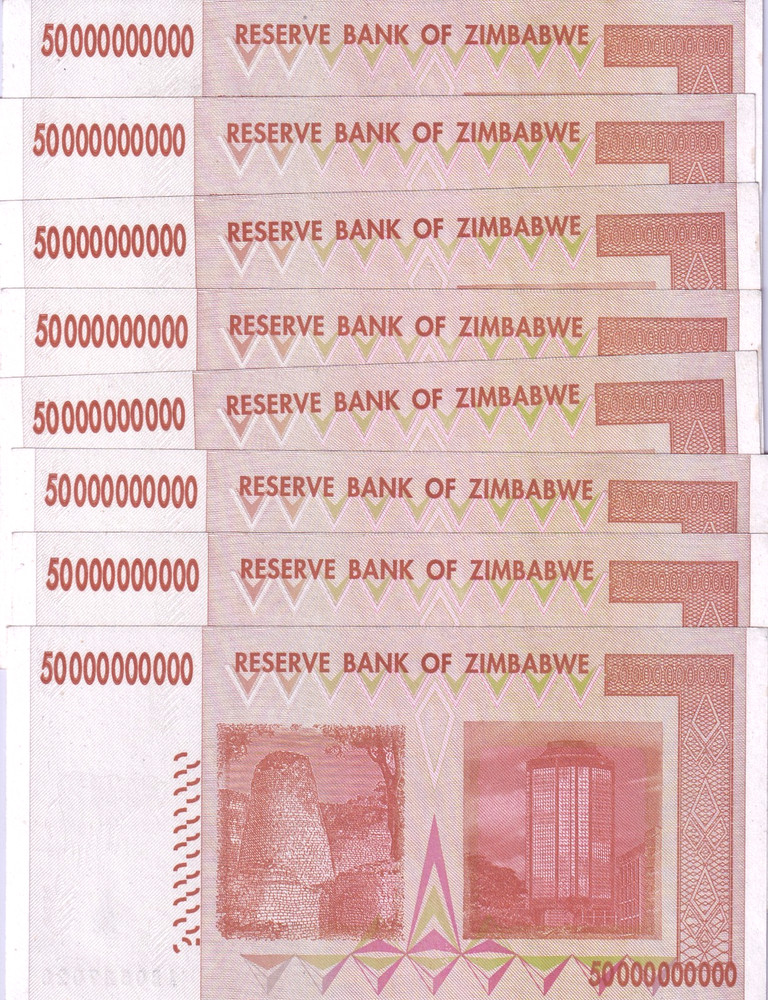 Zimbabwe $50 Billion 2008 Pick# 87 "8 Sequential Set" UNC
